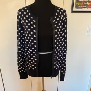 Ann Taylor Polka Dot Zipper Cardigan